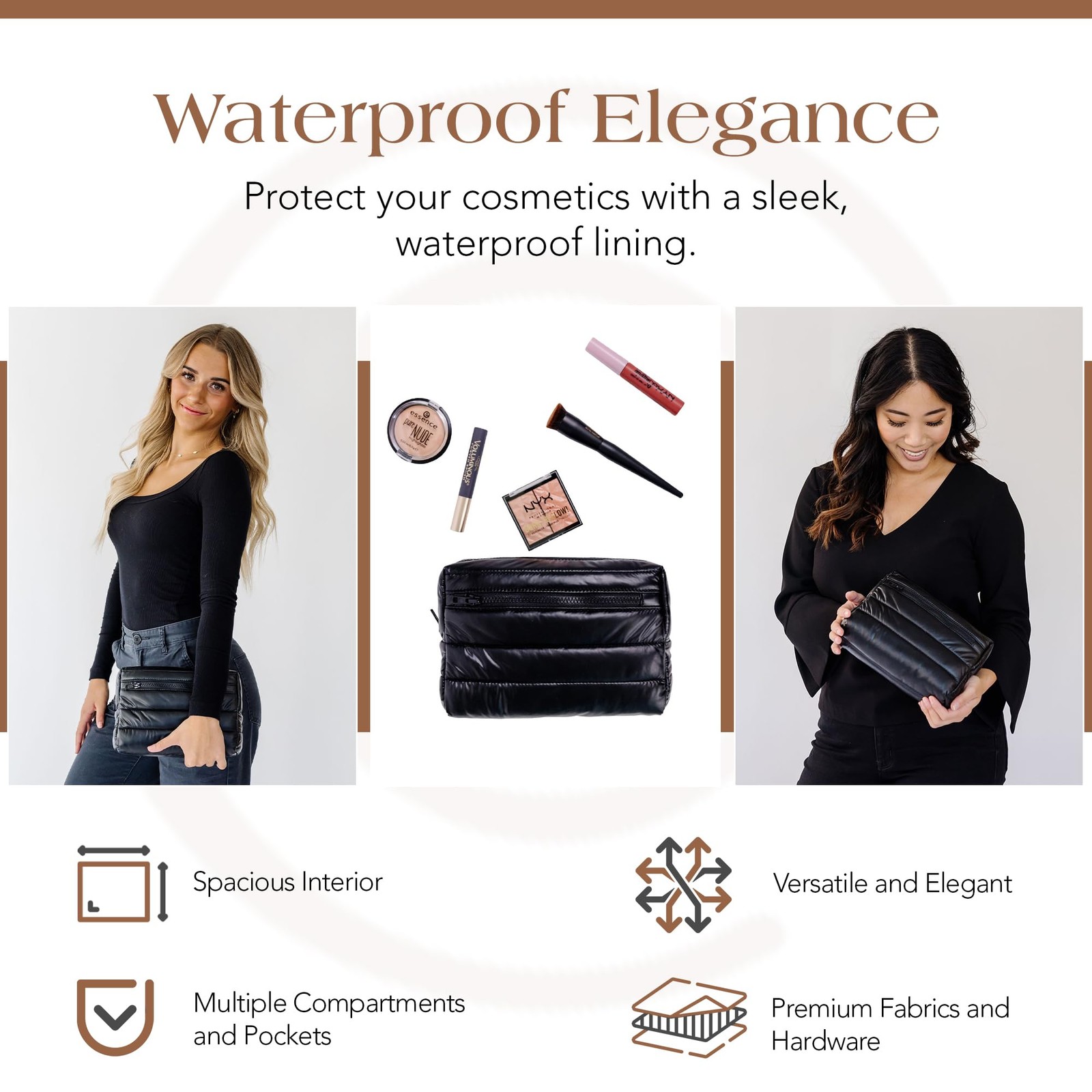 Citi Collective Premium Cosmetic Bag for Women| 9 x 6.25 x 3.3 inches, Black