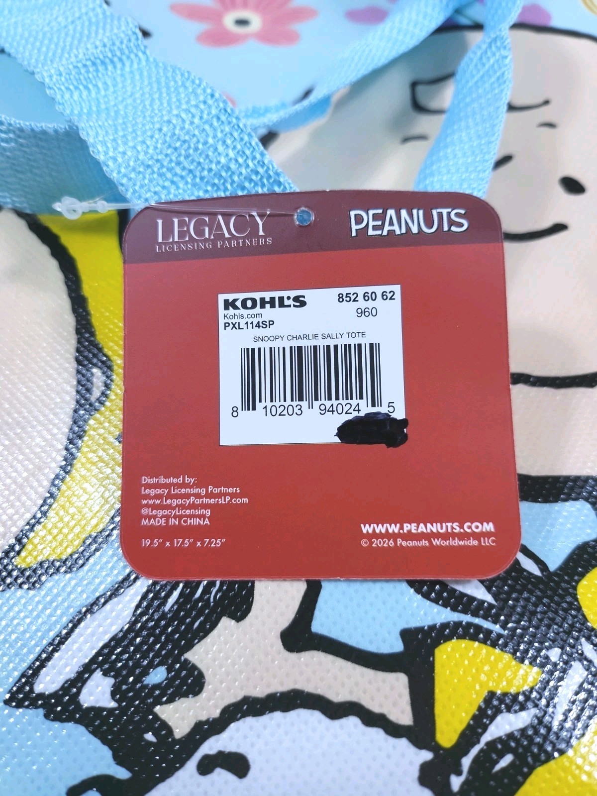 Peanuts Gang New Snoopy & Woodstock Reusable Shopping Bag Grocery Travel Bag