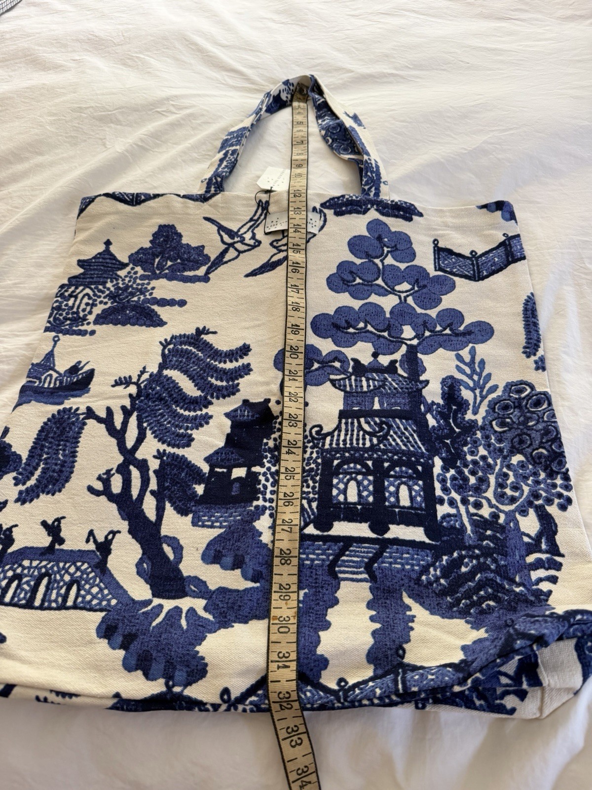 One Hundred Stars Blue & White Willow Pattern 100% Cotton Canvas Tote Bag NWT