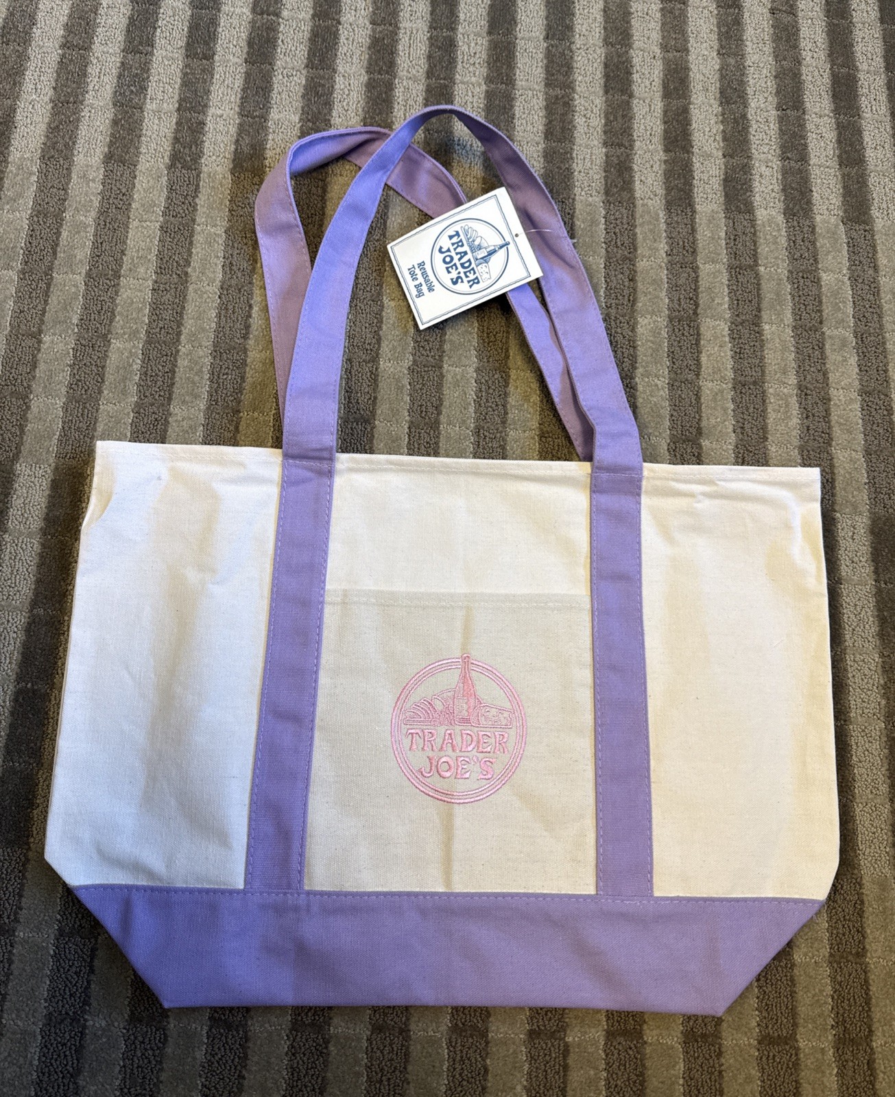 Trader Joe’s Lavender Light Purple Large Cotton Canvas Tote Bag Spring 2026 NWT