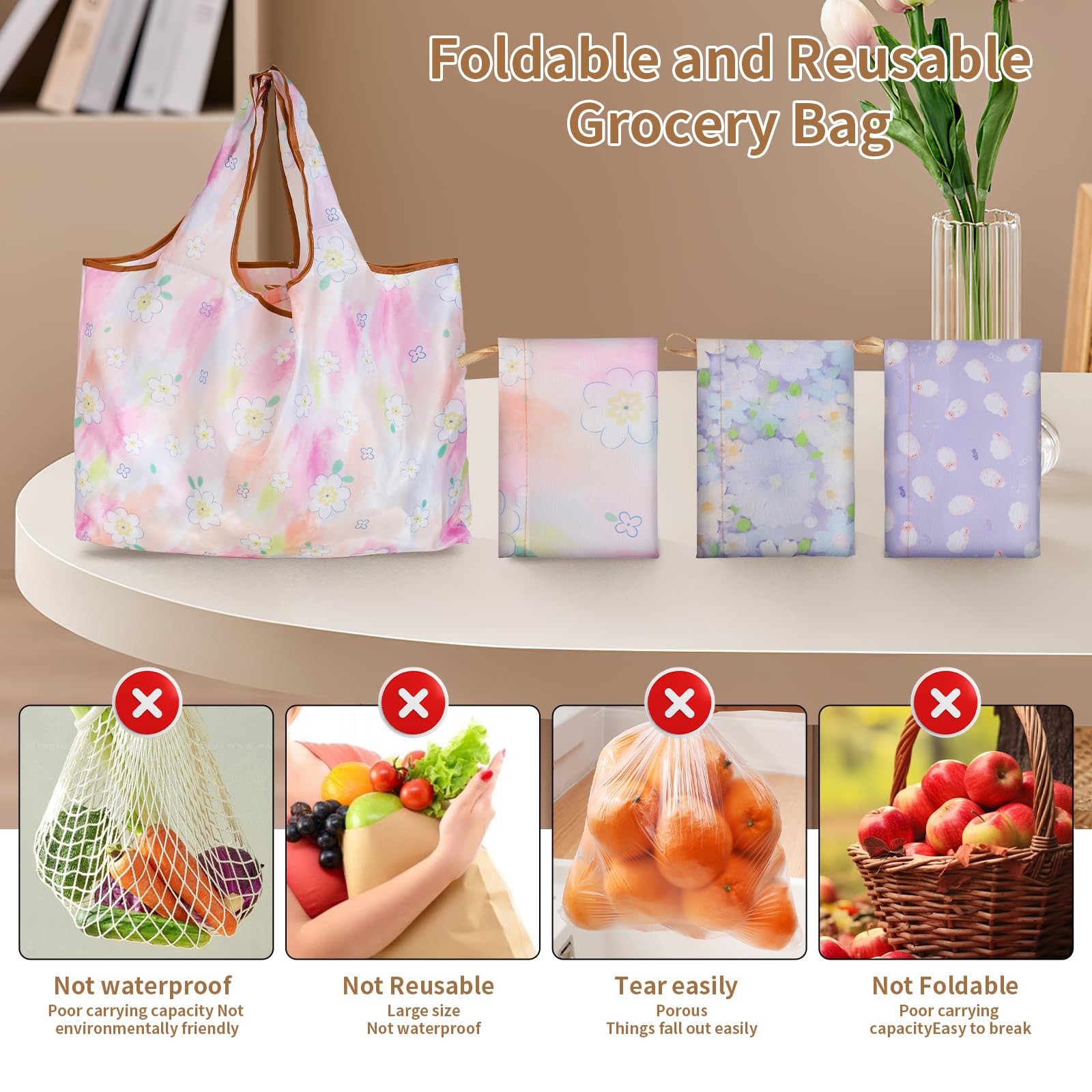 Extra Large Foldable Grocery Bag Set of 3, Large Capacity 22x15in, Holds Up t…