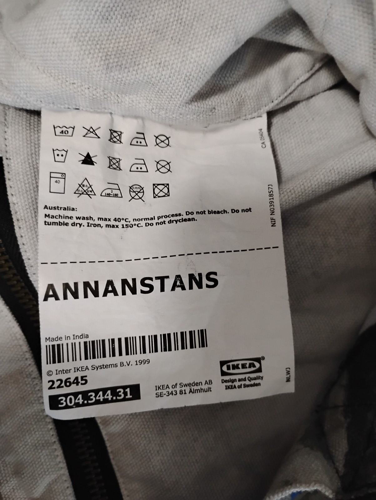 IKEA Canvas Tote Bag Black Gray Blue Annanstans Cotton