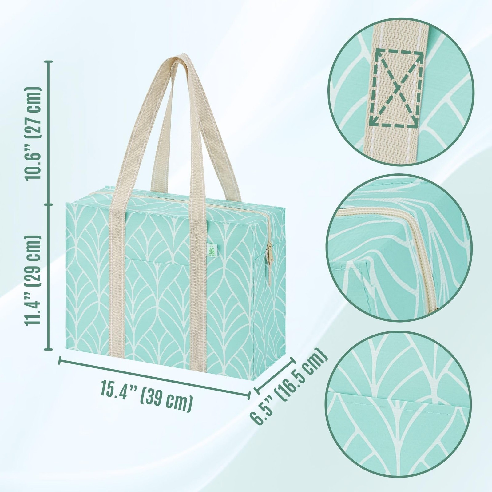 2 Pack Reusable Grocery Bags with Zipper, Heavy Duty Utility Tote with Hard B…