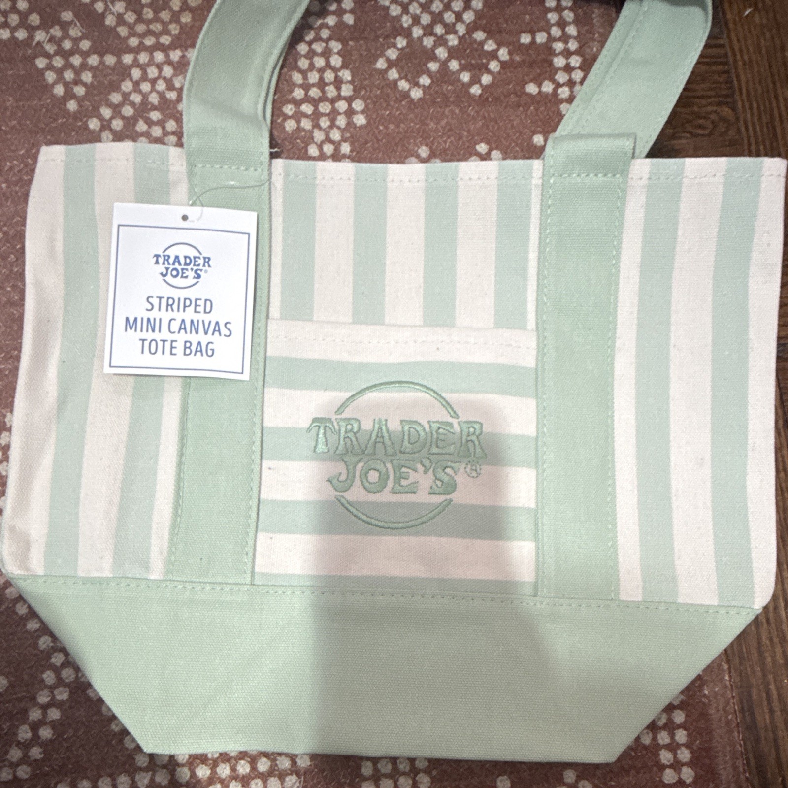 Trader Joe’s Mini Canvas Tote Bag Striped Green/White 13x11x6 in