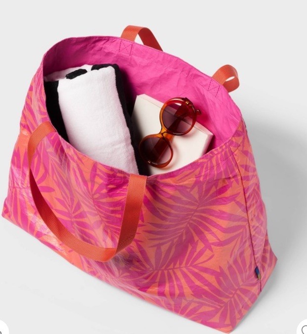 Water Resistant Reversible Pink Orange Tropical Tote Bag Target Open Story NWT