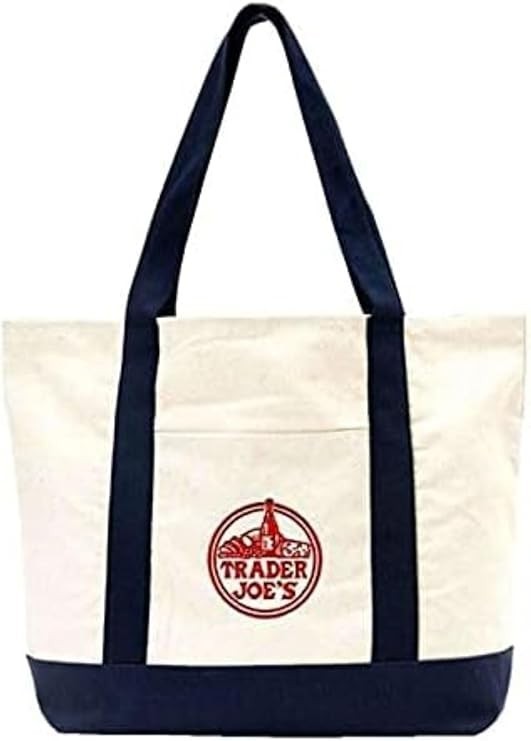 EXZMA Trader Joes Large Tote Shopping Bag Cotton Canvas Embroidered Bag 1, Na…