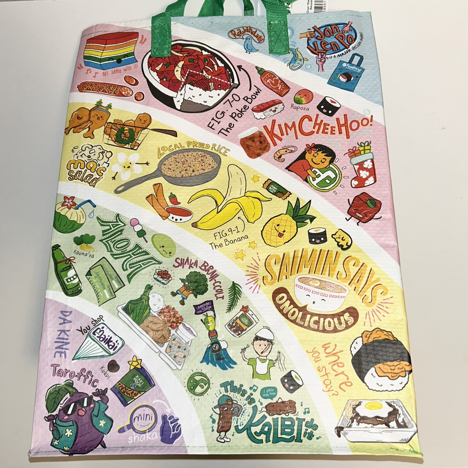 FOODLAND HAWAII Reusable Grocery Bag Shopping Tote Rainbow Limited Edition NWT
