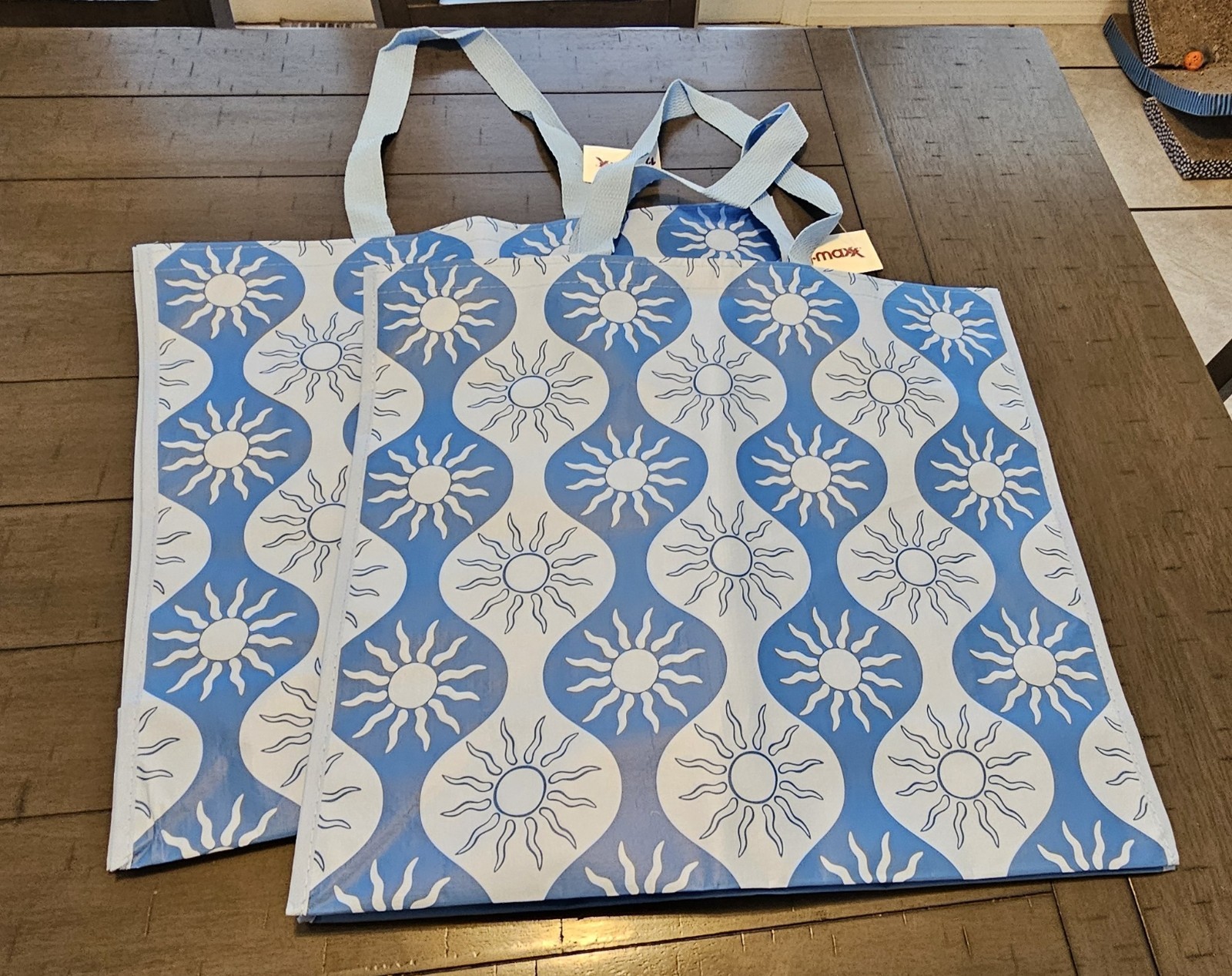 NEW Lot 2 TJ Maxx Boho Sunburst Tote Bag XL Blue Reusable Waterproof ECO Summer