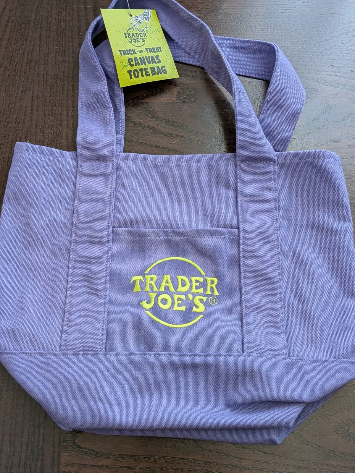 Trader Joe’s Halloween Mini Canvas Reusable Bag: Purple with Green/Yellow Logo