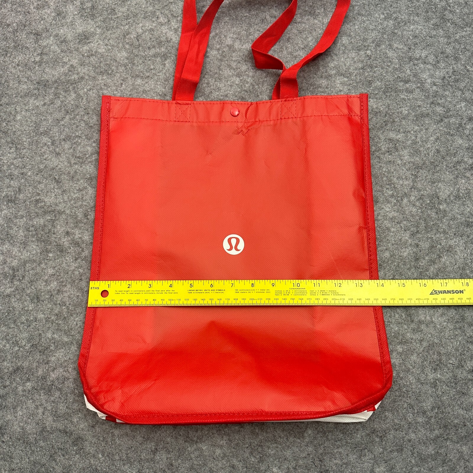 Lululemon Reusable Tote Red White Classic Shopping Bag Snap Closure Authentic