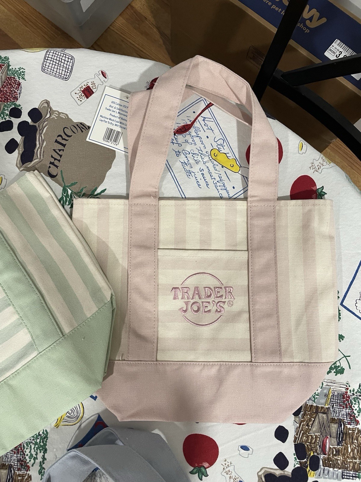 Set of 4 Trader Joe’s Striped Canvas Tote Bag Multicolor 13 x 10 in, Width 6 in