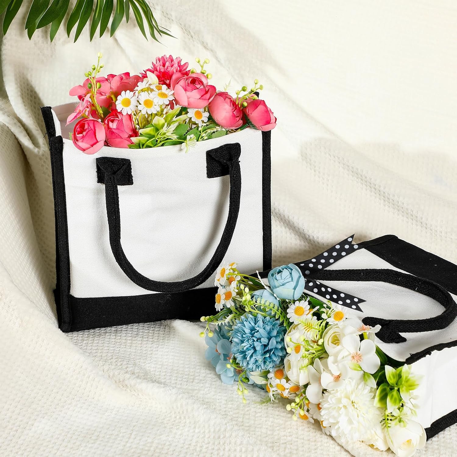 12 Pcs Small Canvas Tote Gift Bags Bulk Women Size 10 x 10 x 4 Inch Sublimation