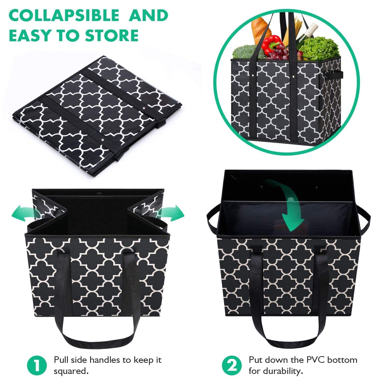 Reusable Grocery Bags for Shopping Tote Large Bag Foldable Washable 3 Pack B…