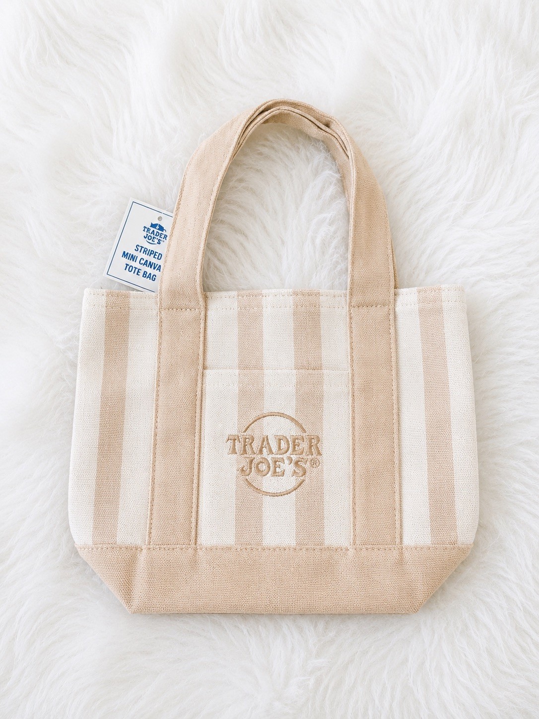 Trader Joe’s Mini Striped Tote Bag Beige /Tan NEW 2026