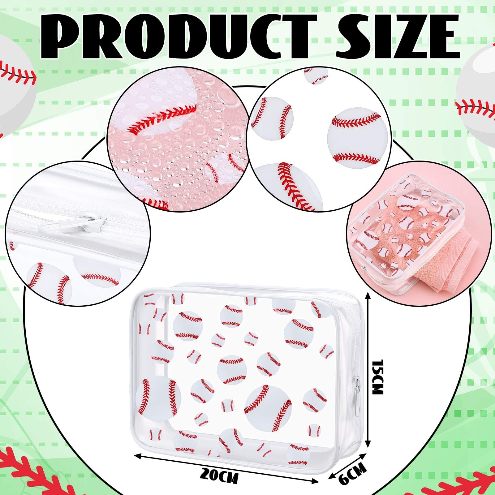 Kacctyen 20 Pcs Baseball Cosmetic Bags Bulk 8 x 6 x 2.4 inches, red, white