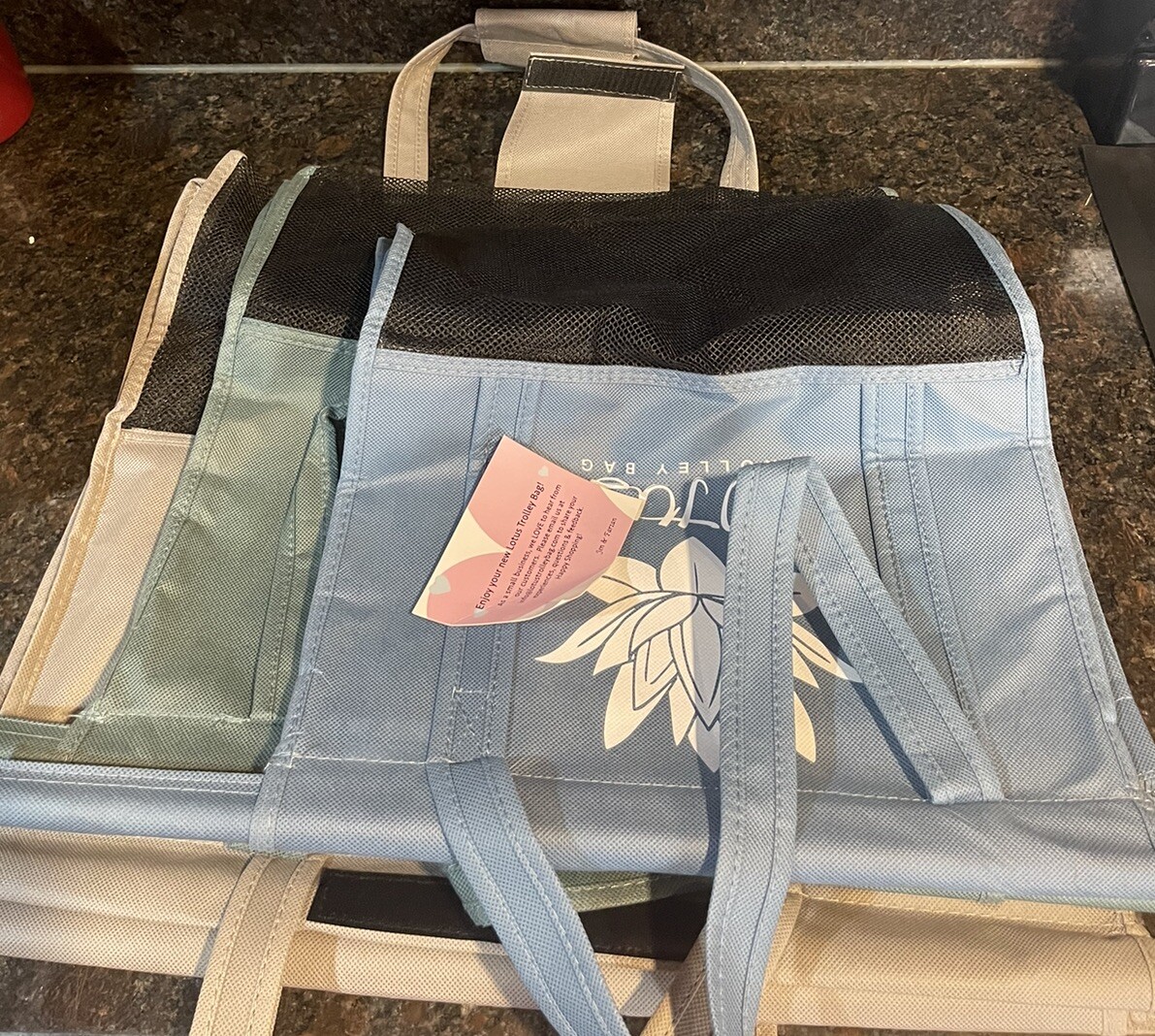 Lotus Trolley Bag Grocery Bags For Shopping Carts Lot 3 Blue Green Beige