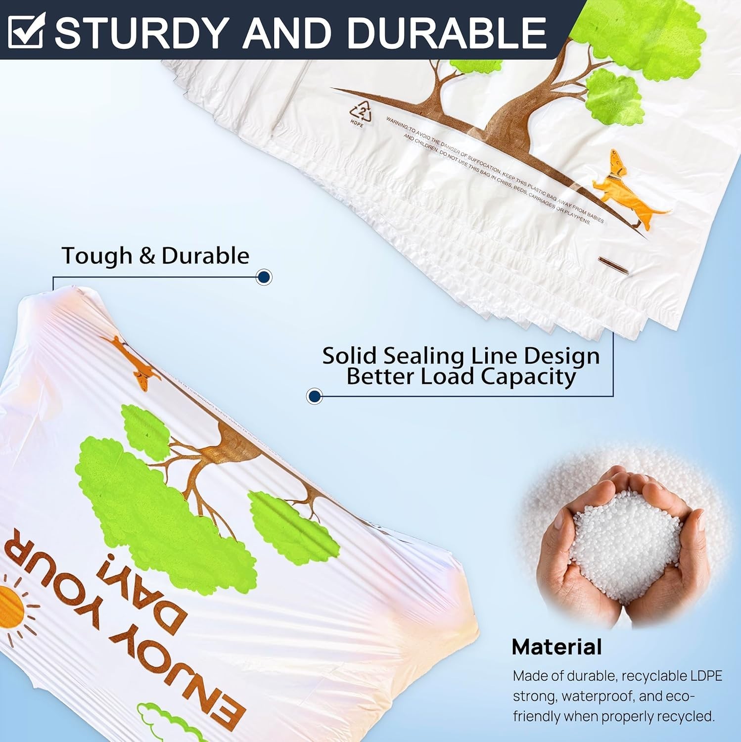 High-Density White Thank You Shopping Bags – 11”x6”x21” – 150 Bulk Pack