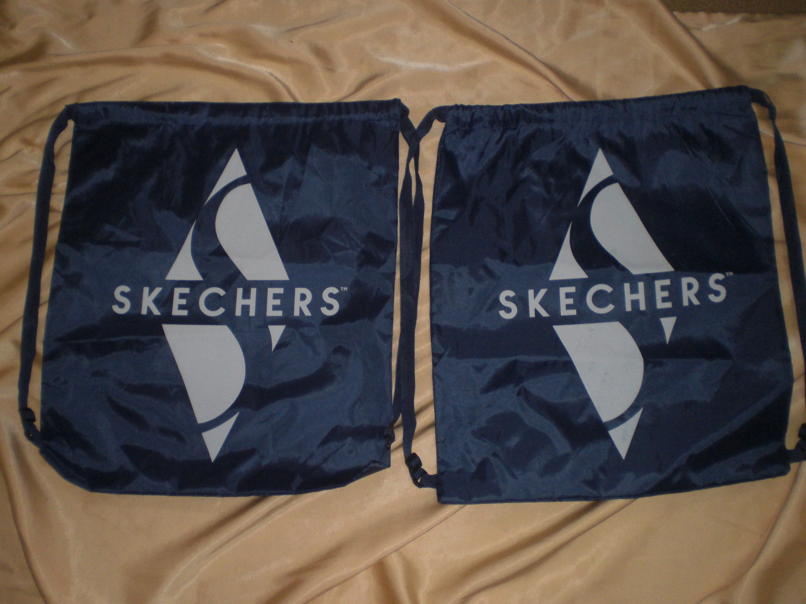 Lot of 2 Skechers Backpack Reusable Drawstring Shopping Bag Blue & White Bags