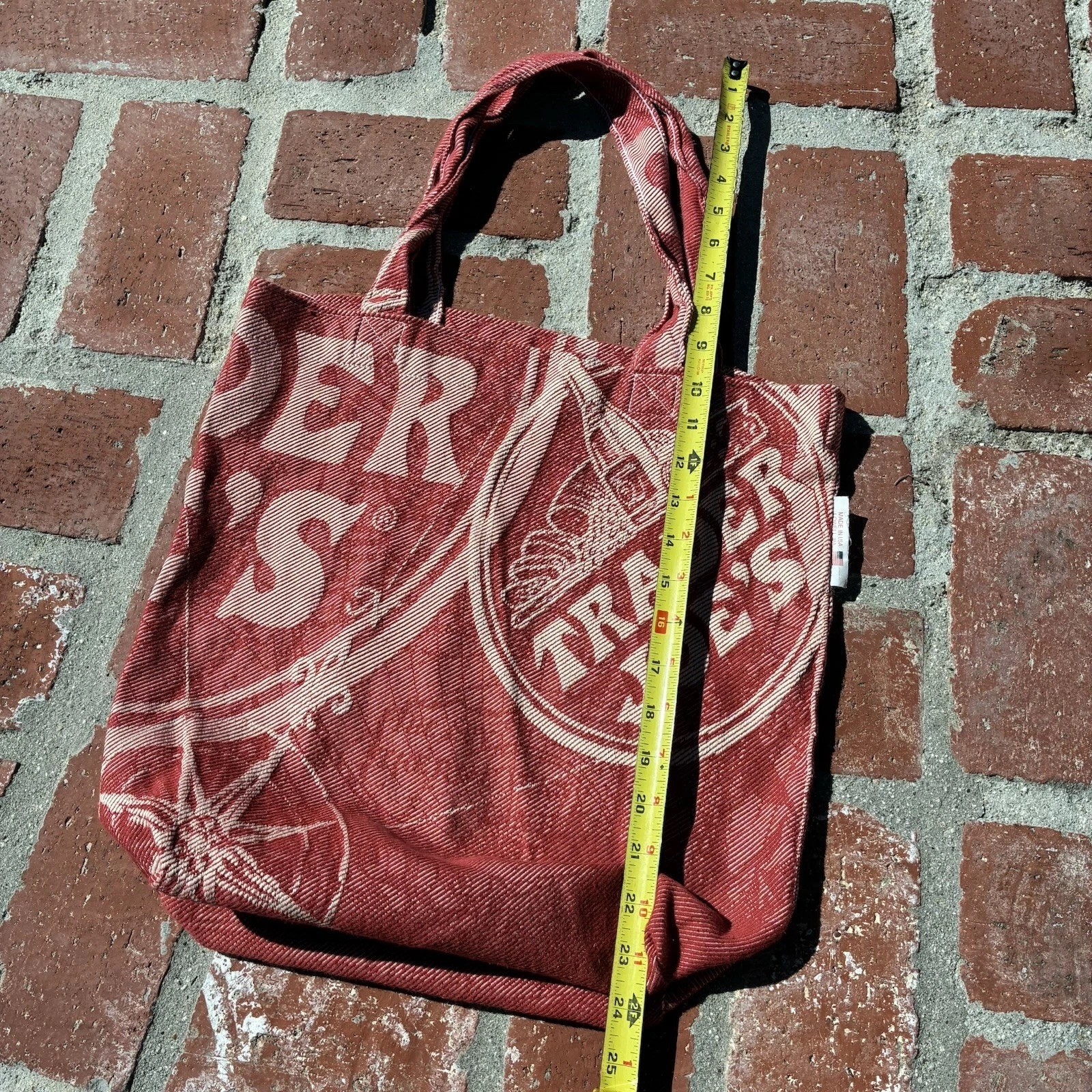 Trader Joes Reusable Tote Bag Red Double Handle Compass Design Rare