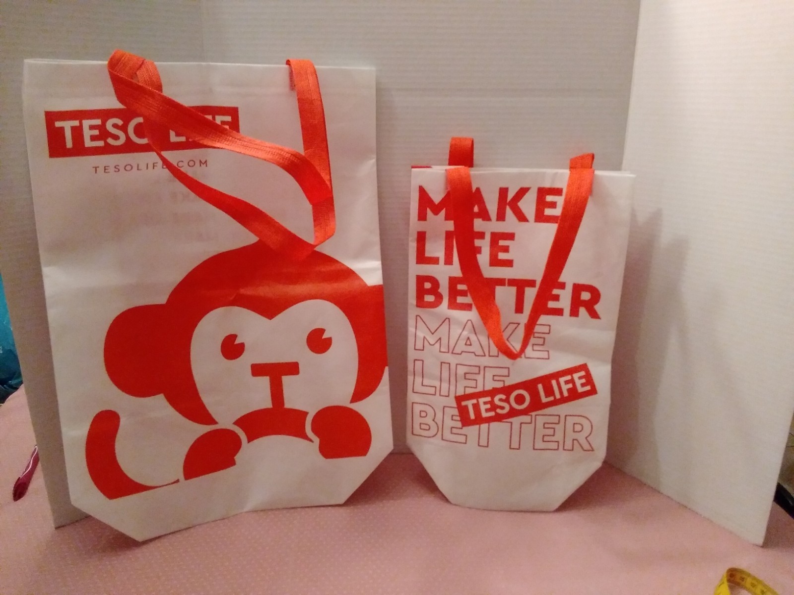 TESO Life Monkey 2 Reusable Retail Logo Tote Shopping Bag In Red Large & Small