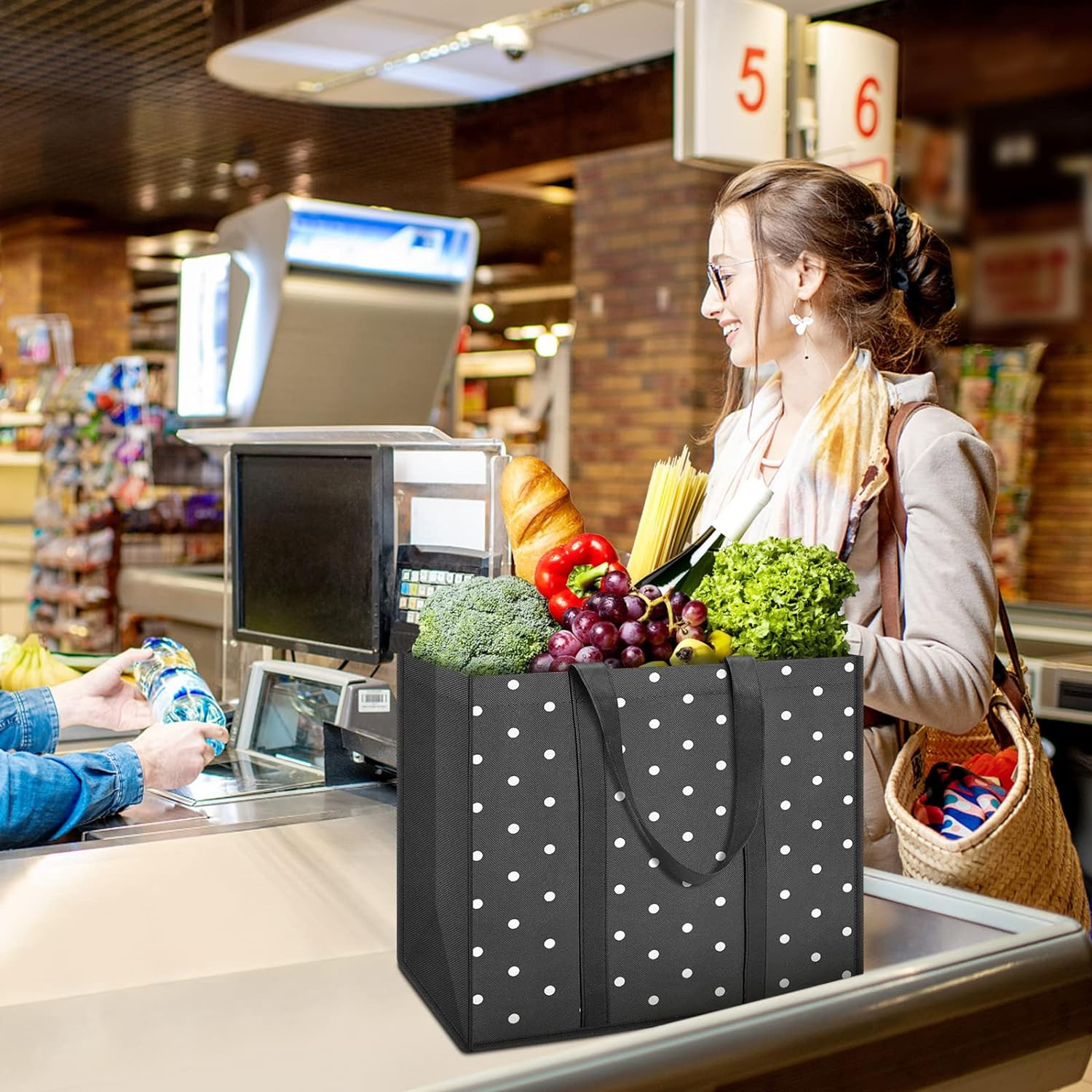 10 Pack Reusable Extra Large Grocery Bags with Handles for Shopping Picnic Tote