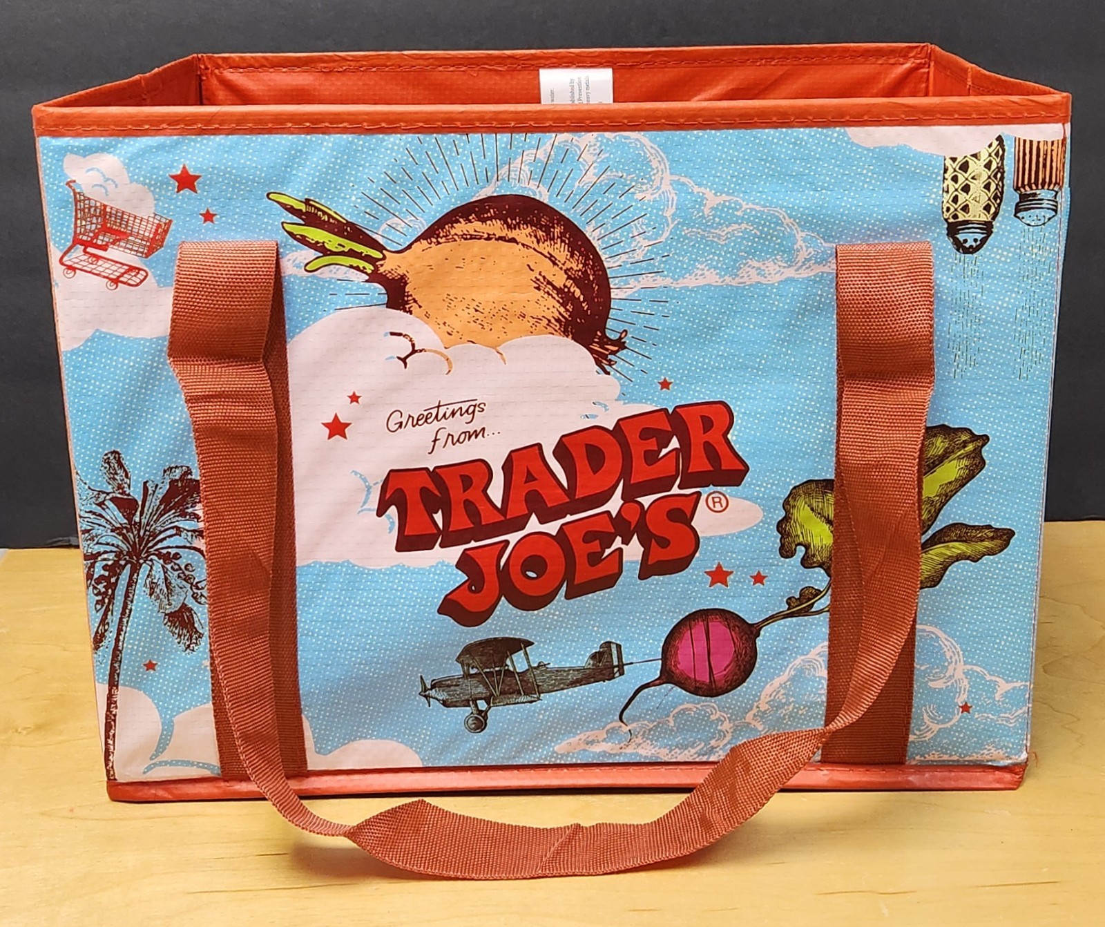 Trader Joe’s Stand-Up Collapsible Grocery Tote Bag 6 Gal Reusable Box Orange New