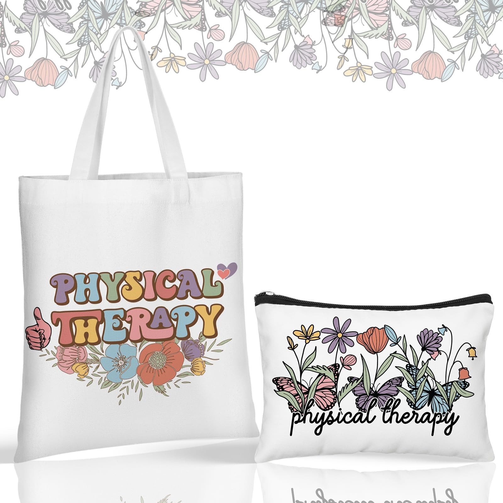2 Pcs Physical Therapy Gifts for Women, Retro Floral Canvas Tote Bag with Mak…