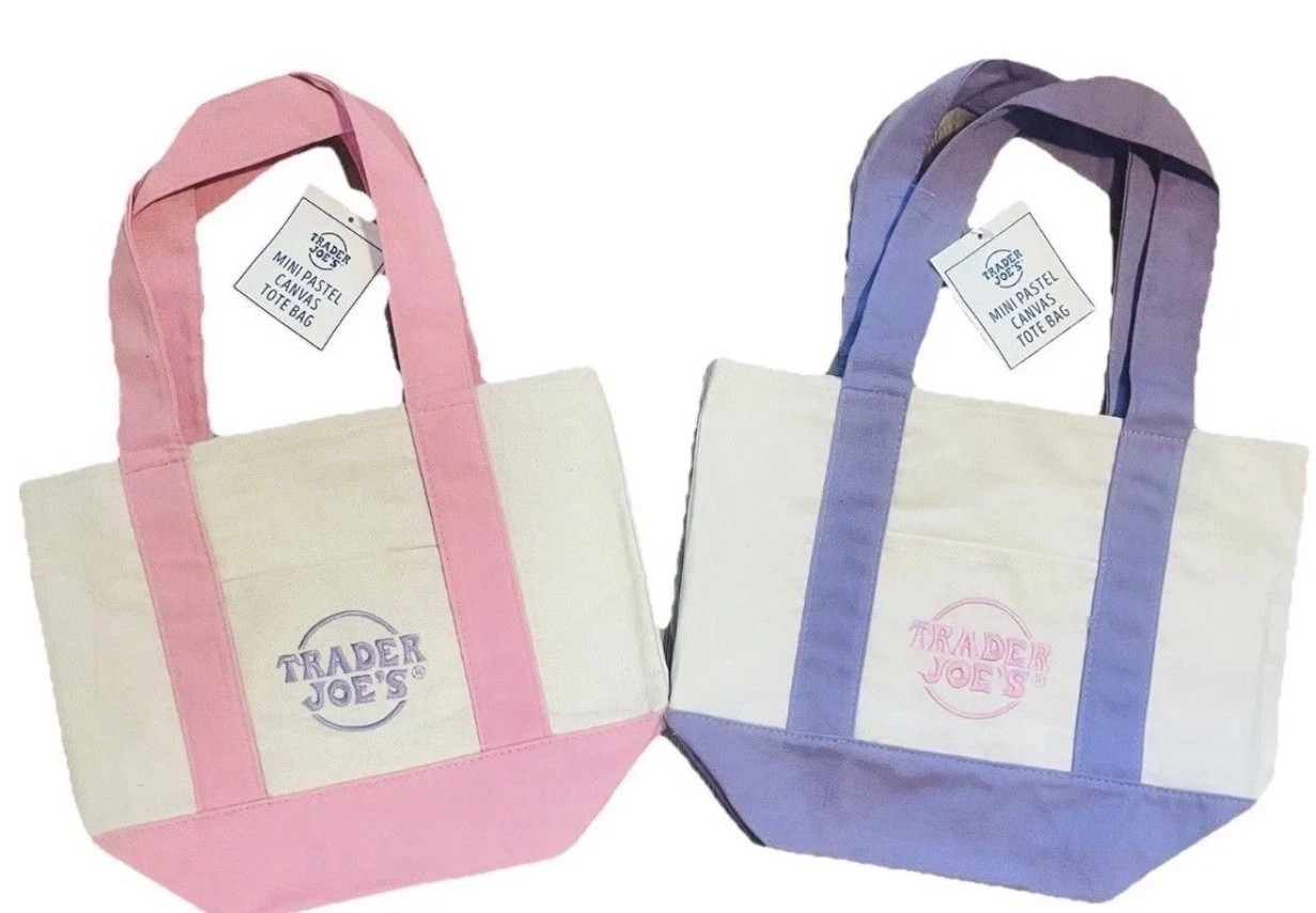 Trader Joe’s – 2026 Mini Tote Bags -Pastel Colors – 2 Pack – Lavender/ Pink -NEW