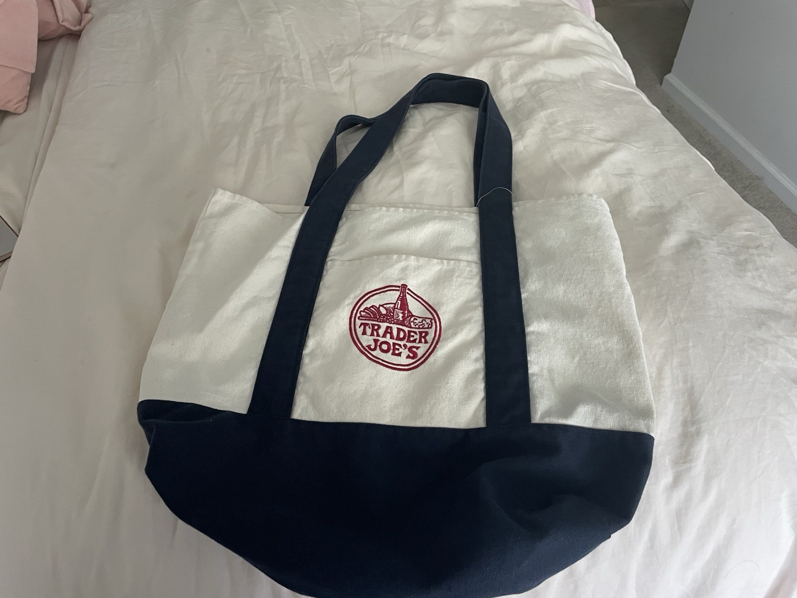 Trader Joes Blue And White Tote Bag Heavy Duty