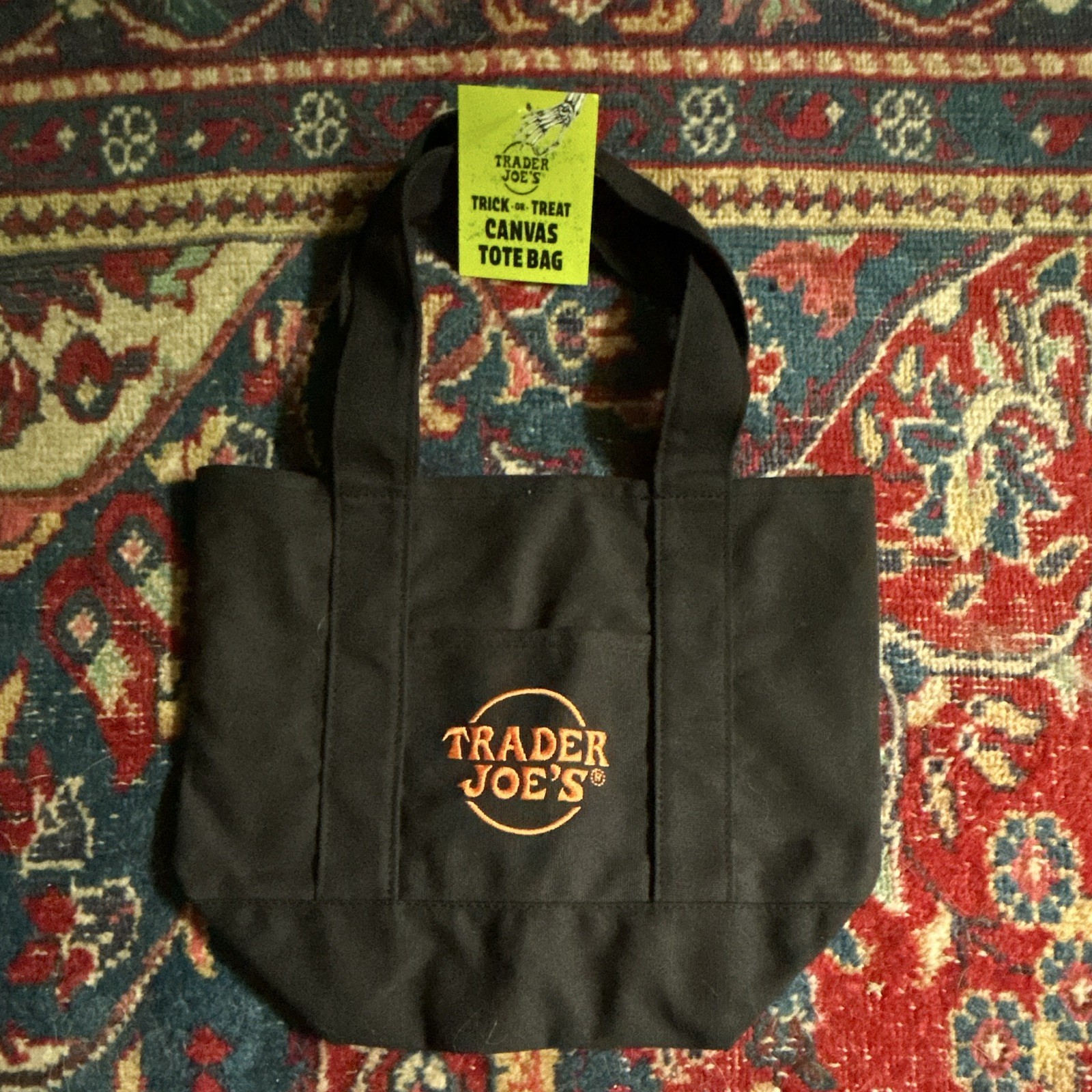Trader Joe’s Small Canvas Tote Bag Trick or Treat Black Orange 13×10 in New