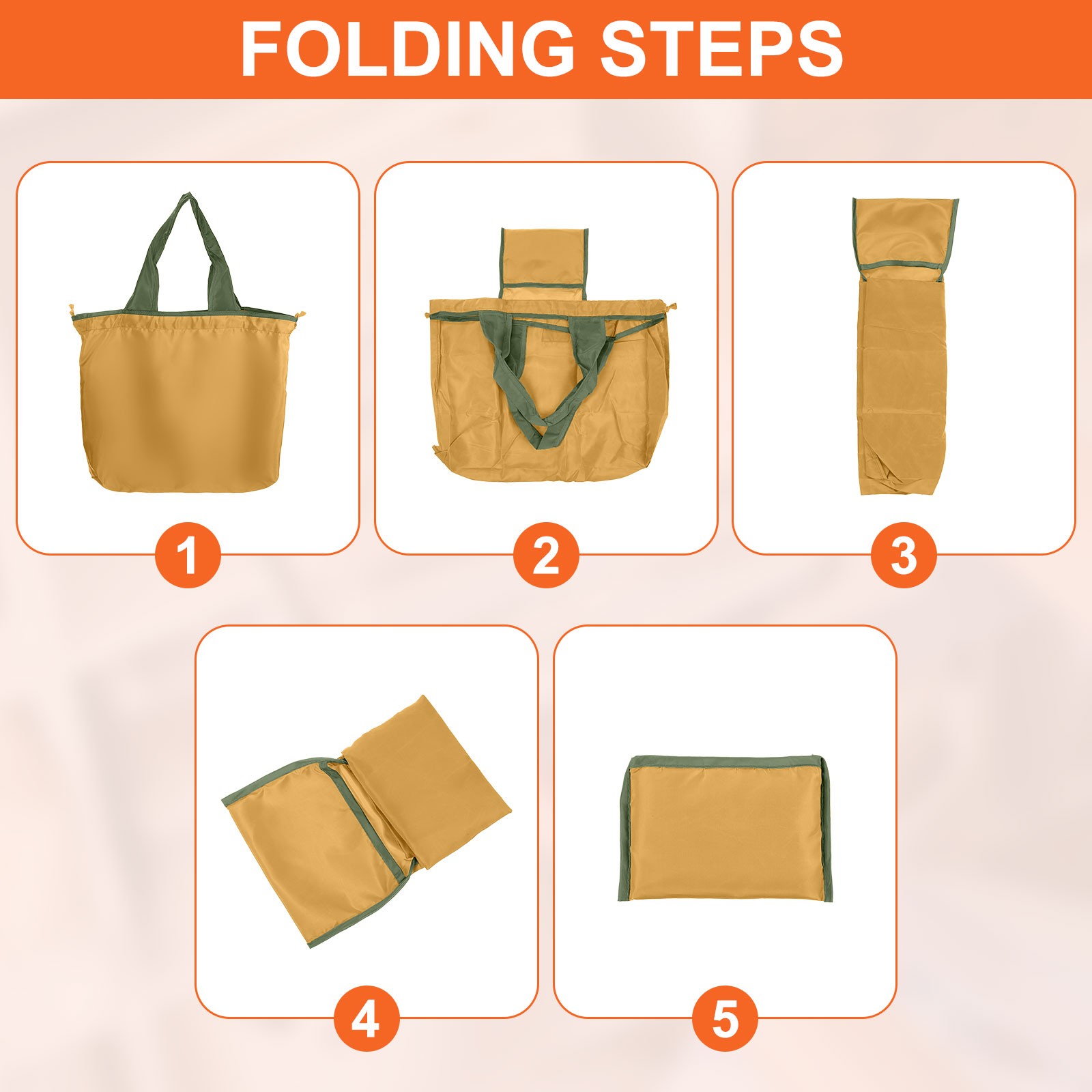 1Pcs 20″ x 16″ Washable Shopping Totes Fit in Pocket (Yellow)