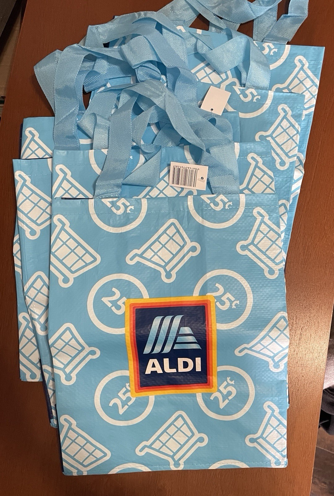 ALDI 6 Reusable Shopping Tote Bags Cart And Quarter Design