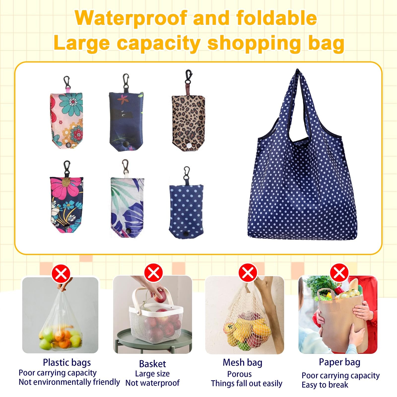6 Pcs Reusable Shopping Bags FoldableGrocery Bags in PocketWaterproof and Mac…