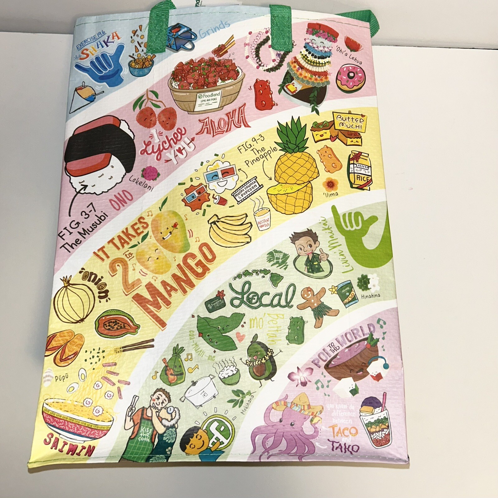 FOODLAND HAWAII Reusable Grocery Bag Shopping Tote Rainbow Limited Edition NWT