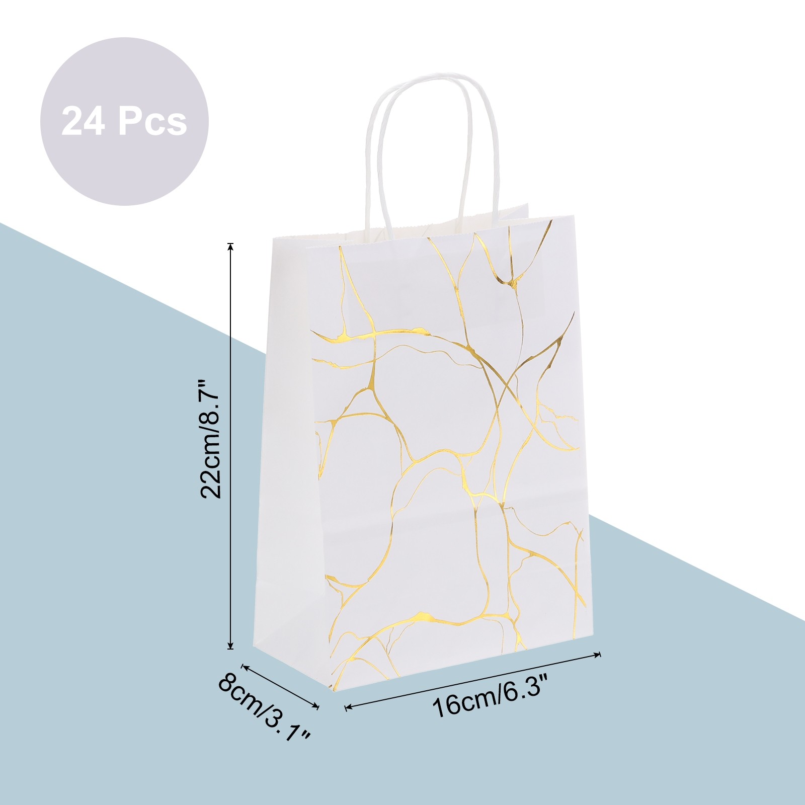24Pcs Kraft Gift Bags with Handles Bulk, White Marble Party Favor Bags