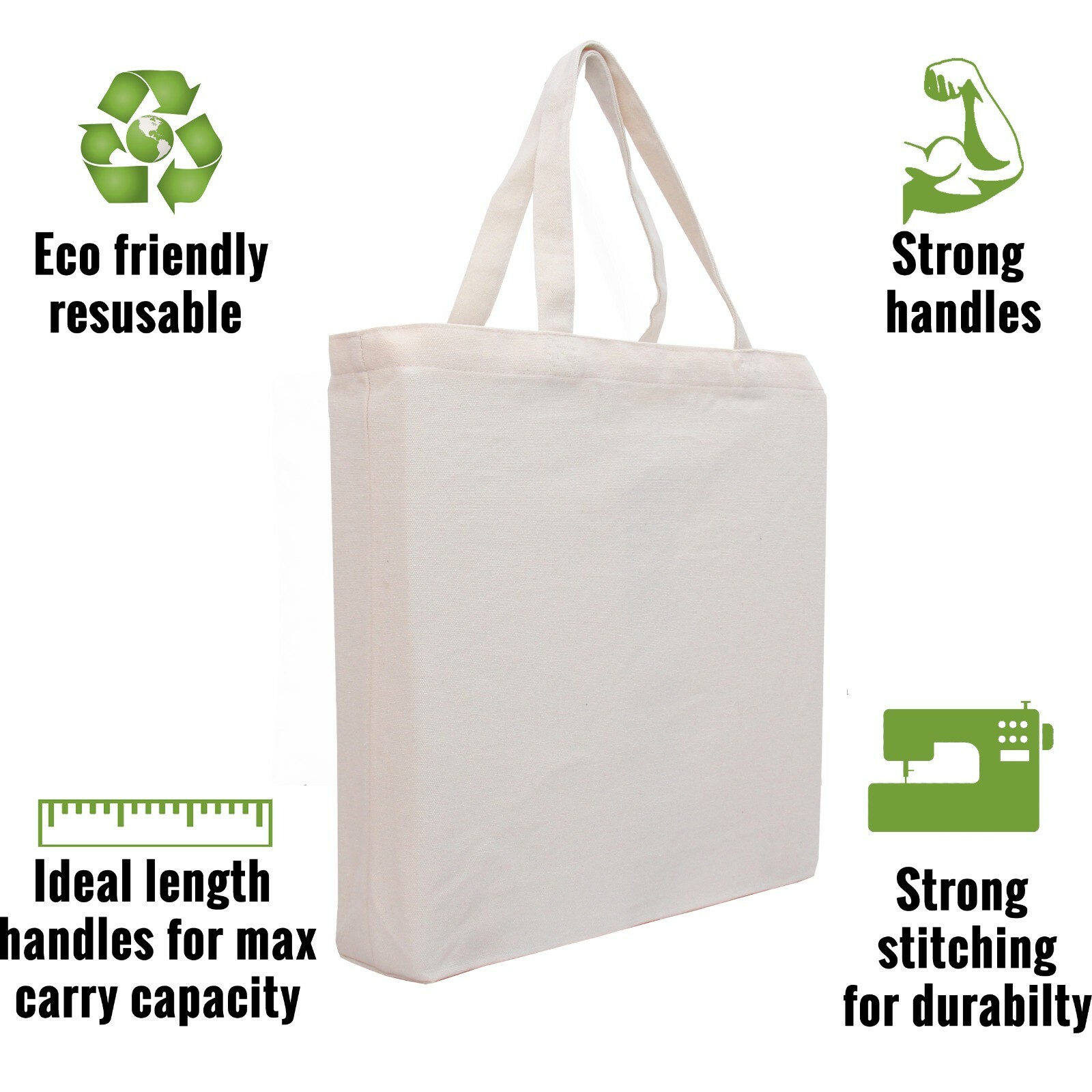 Large Cotton Canvas Shopping Grocery Tote Bags – Reusable-10oz Fabric 14.5x17x3″