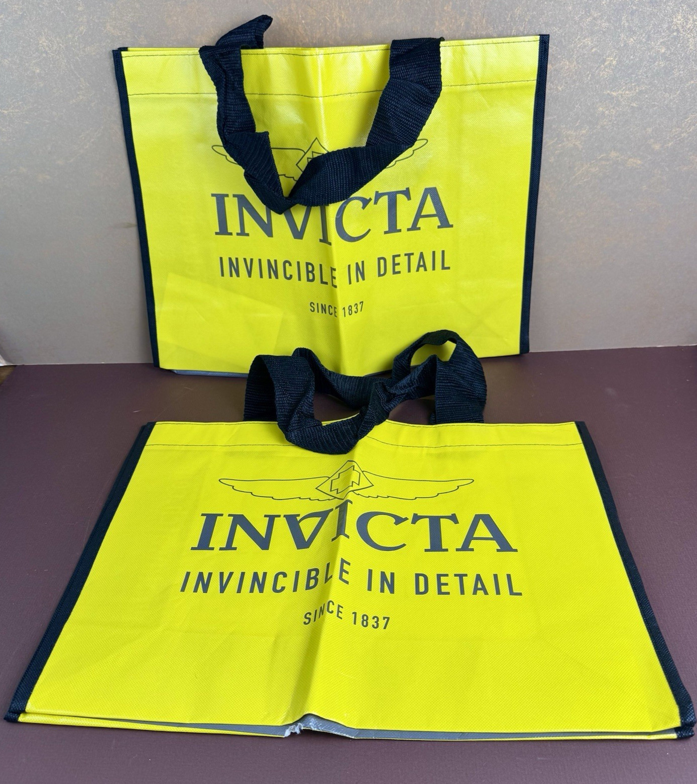 2 Invicta Watch Invincible In Detail Large Yellow 18X13 Tote Shopping Bag READ