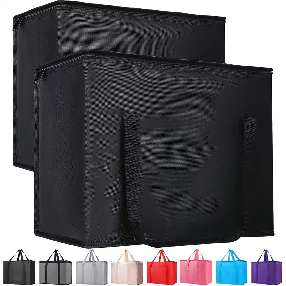 32 Qt. 2-Pack Insulated Reusable Grocery Bags with Zippered Top for Frozen Foods