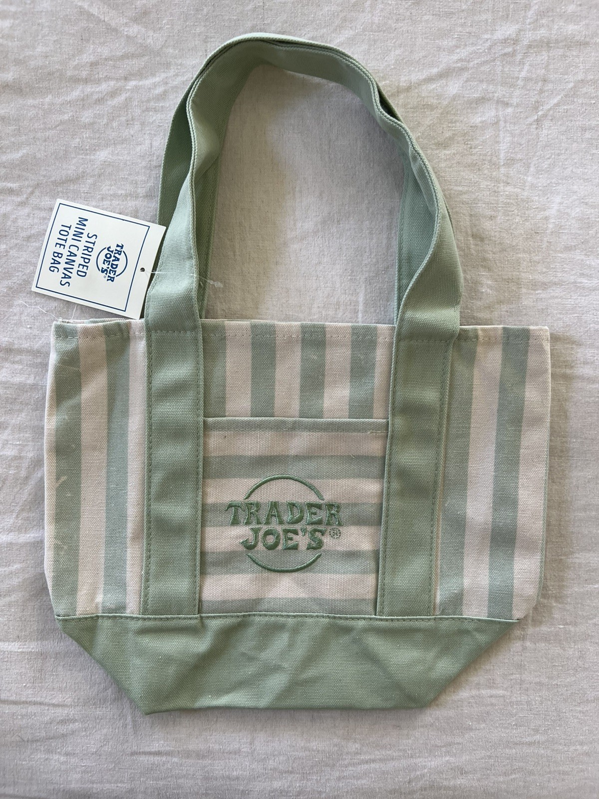 Trader Joe’s Limited Mini Canvas Pastel Striped Tote Bag 2026 Green
