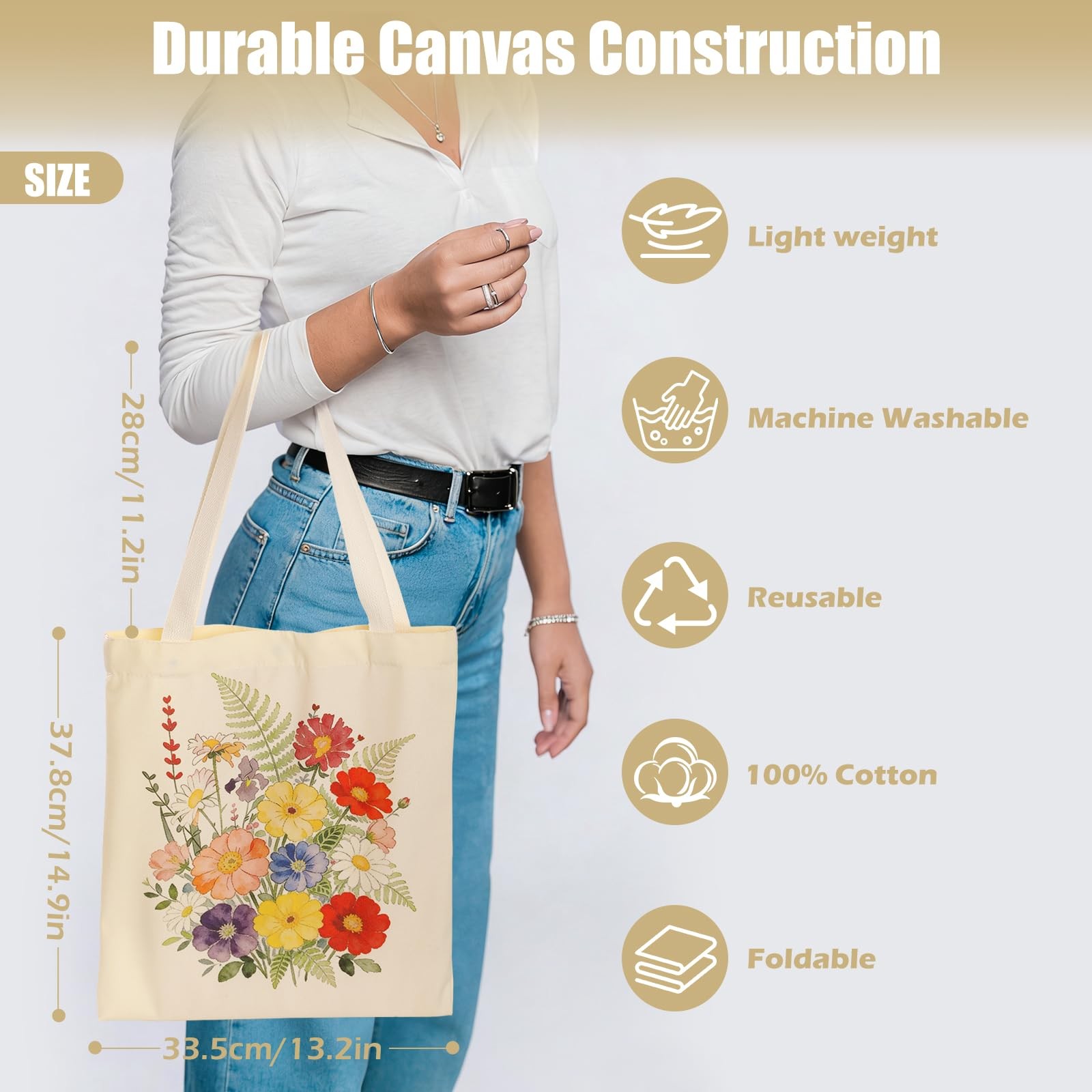 Canvas Bag for , Vintage Floral Tote Bag with Magnetic Snap Closure & Inside …