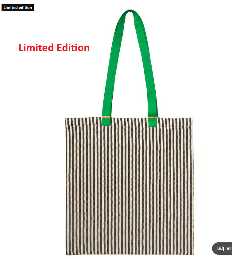 IKEA 100%Cotton Tote Bag ,Green/Stripe White/Black MÄVINN, 16X16″ 1PC New Arriva
