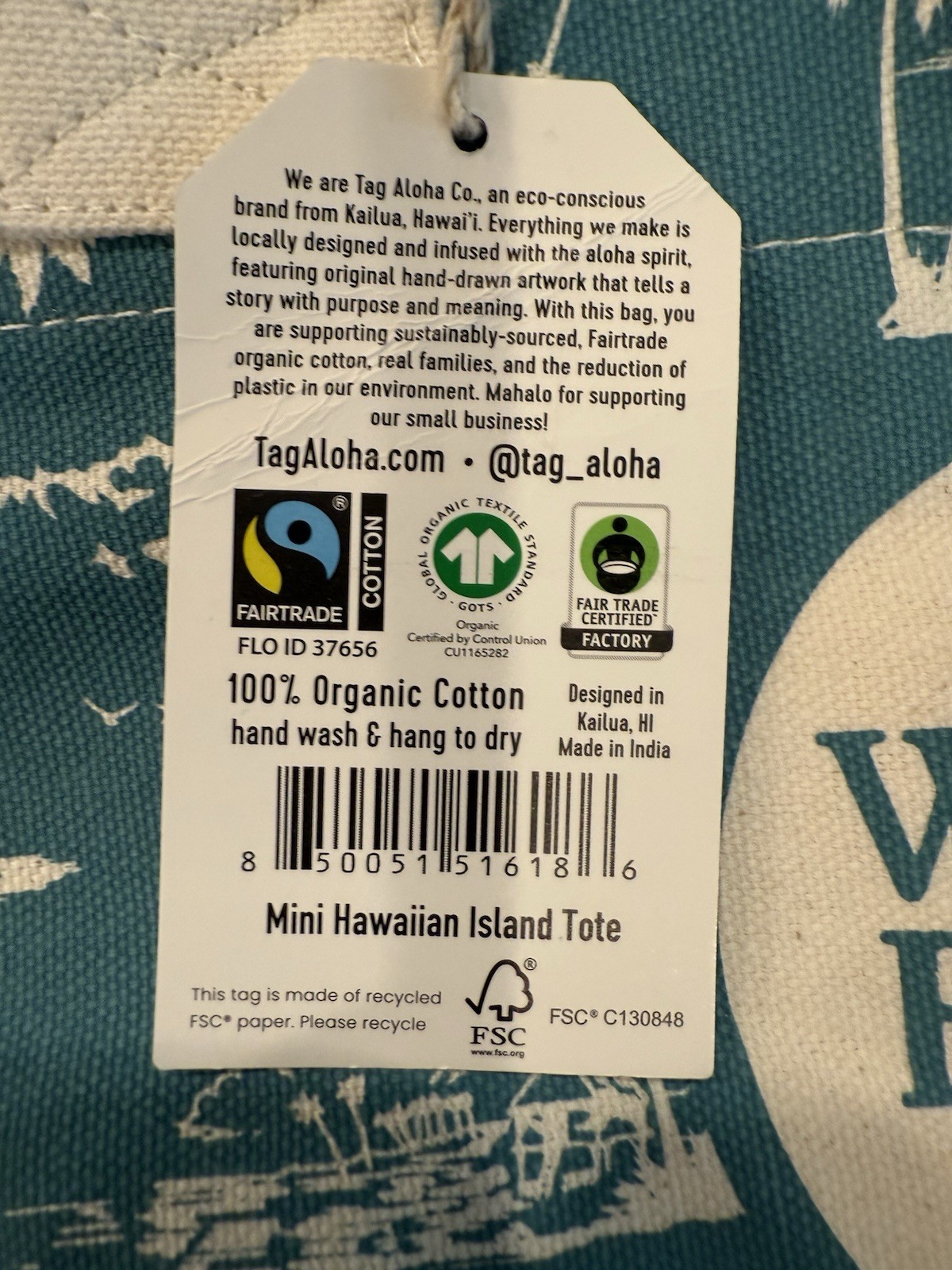 Whole Foods Hawaii Aqua Blue Island Kailua Mini Tote Bag Exclusive Tag Aloha NEW