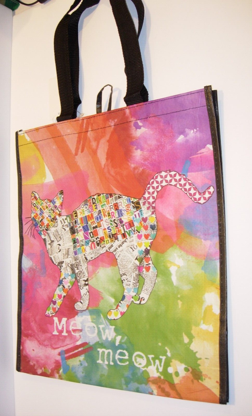 new meow cat rainbow LBGQT Tote Bag grocery shopper REUSABLE GROCERY purse 15×14