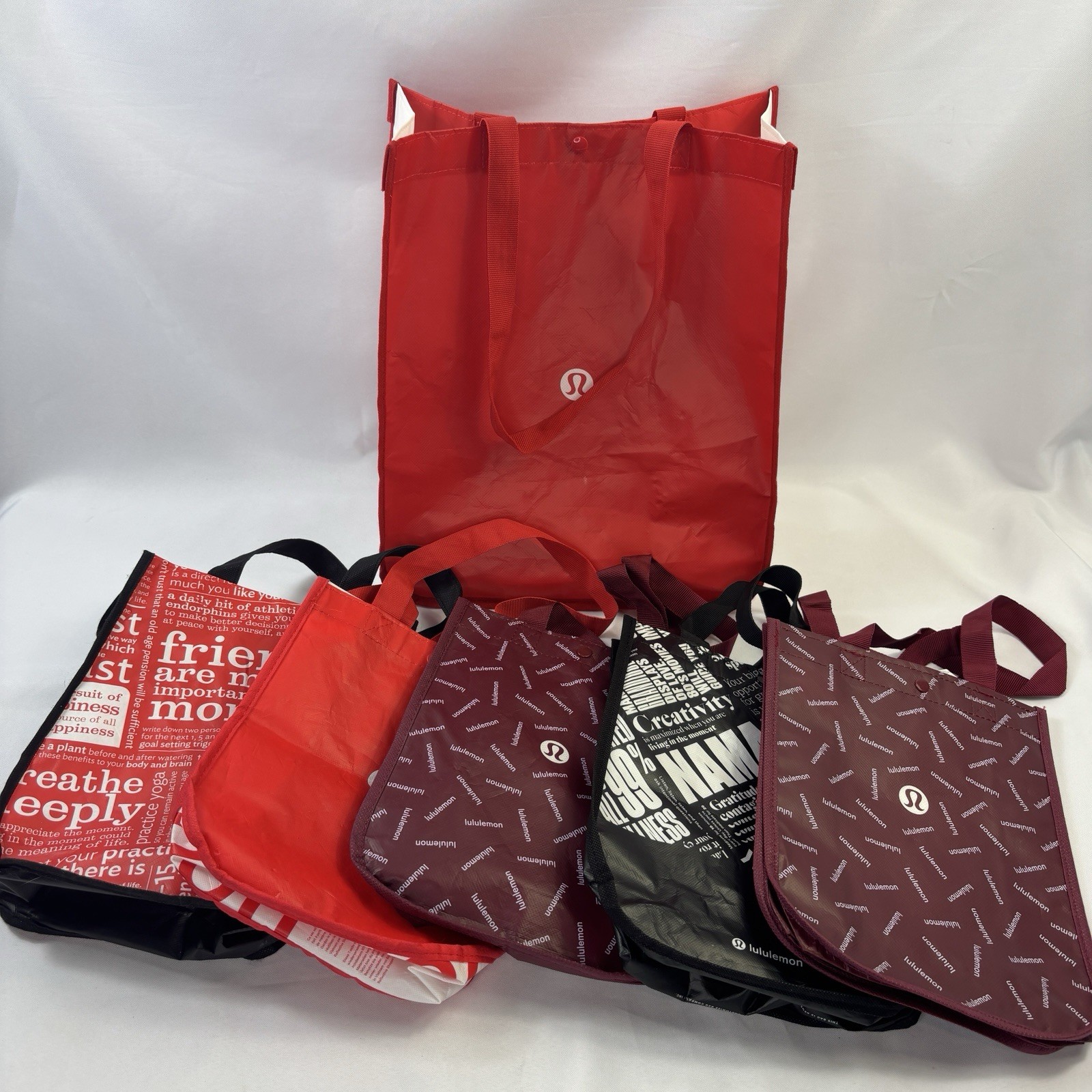 Lululemon Reusable Shopping Bags Totes Lot Of 6 Large Small Red Purple Black