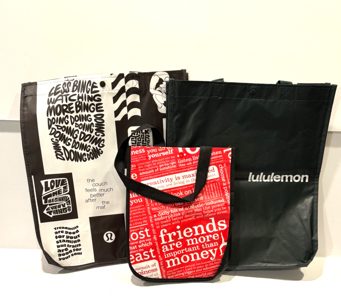 LOT OF 3 Lululemon Reusable Shopping Tote Bag Holiday Small Large