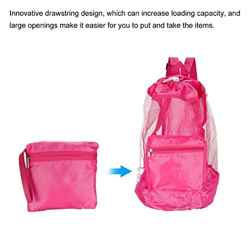 Mesh Beach Bag, Washable Large Mesh Backpack Sea Shell Organizers Pink