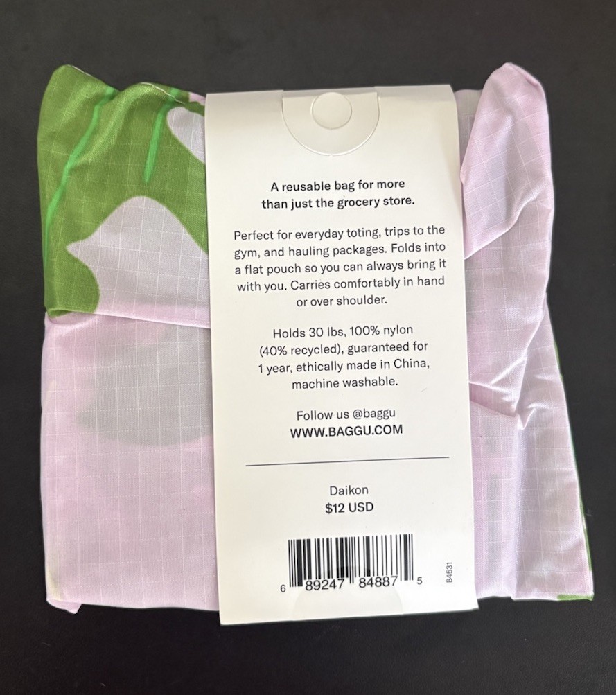 BAGGU Standard Reusable Shopping Bag Daikon 100% Nylon Machine Washable Holds 3…