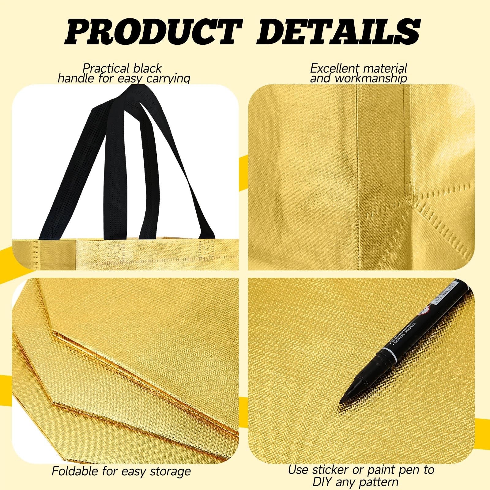 80 PCS Gift Bags Set Reusable Glossy Grocery Tote Handle Gold Black