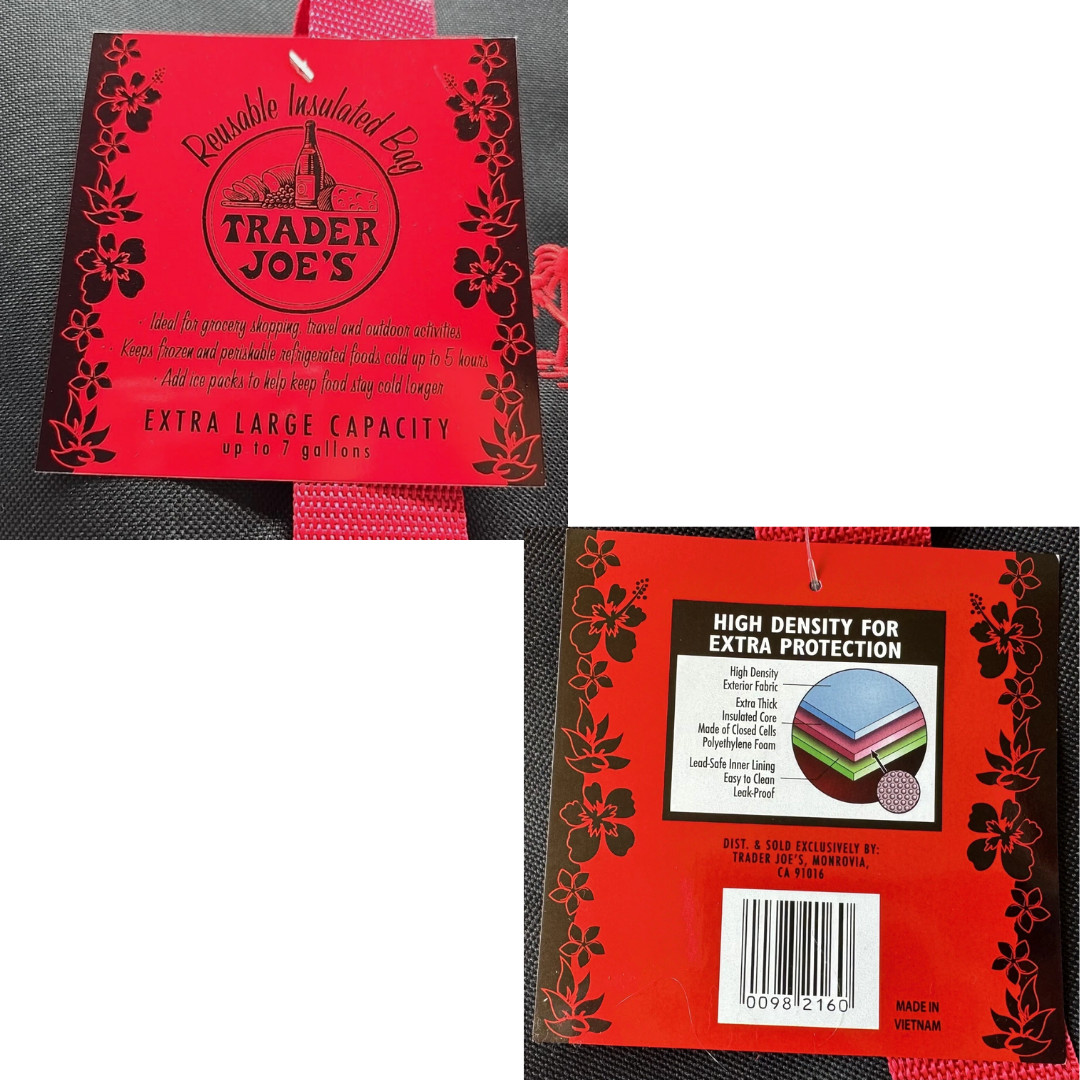 2-Pack Trader Joe’s Insulated Cooler Tote Bags Red Black Grocery Beach Picnic