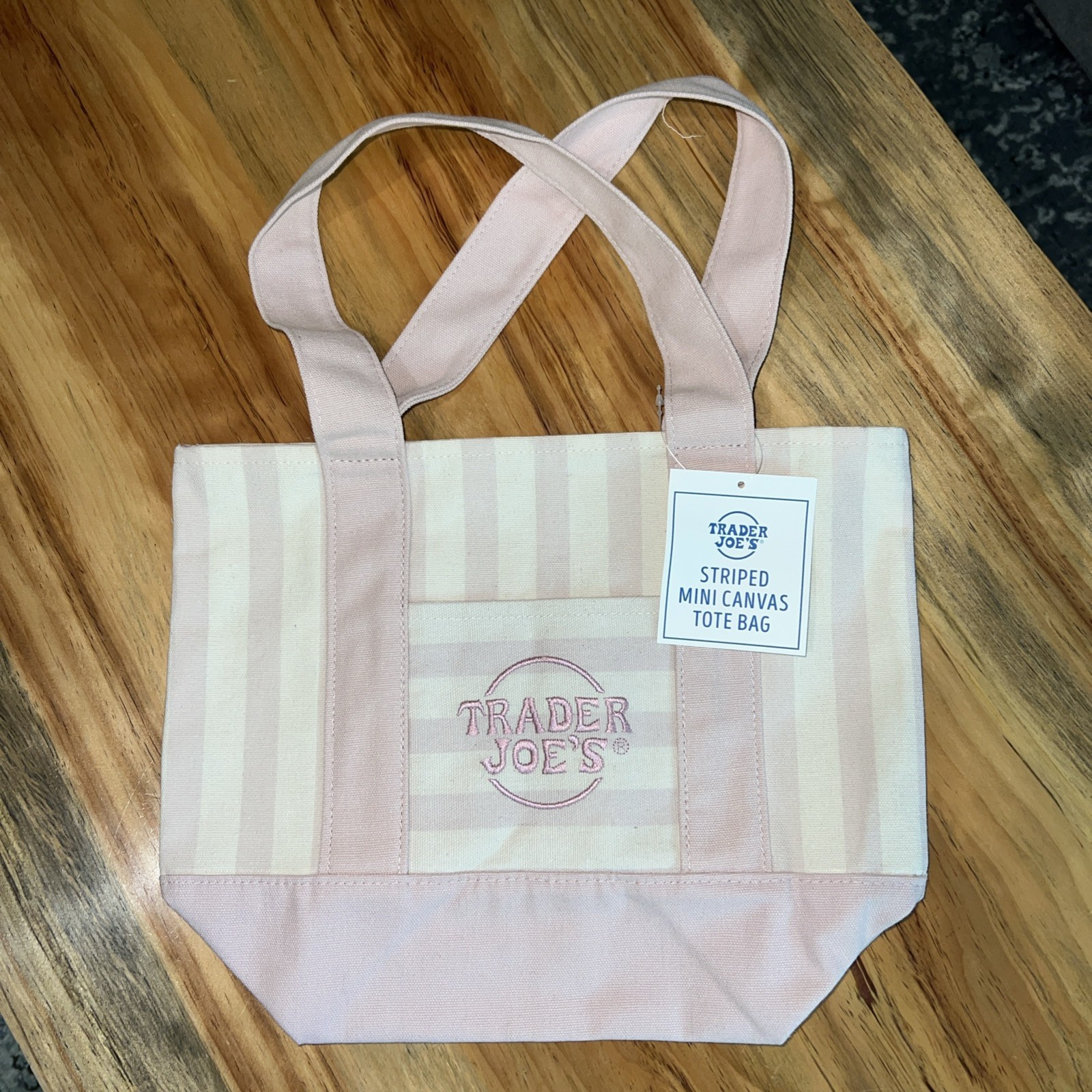 Trader Joe’s Striped Mini Canvas Tote Bag Pale Pink 2026 Limited Edition